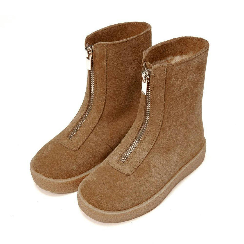 Leah Suede Leather Rubber Sole Front-Zip High Boots