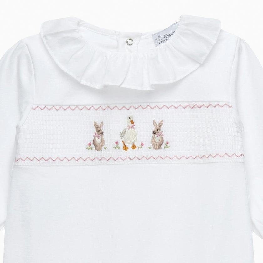 Baby Smocked Onesie in Duck & Bunny