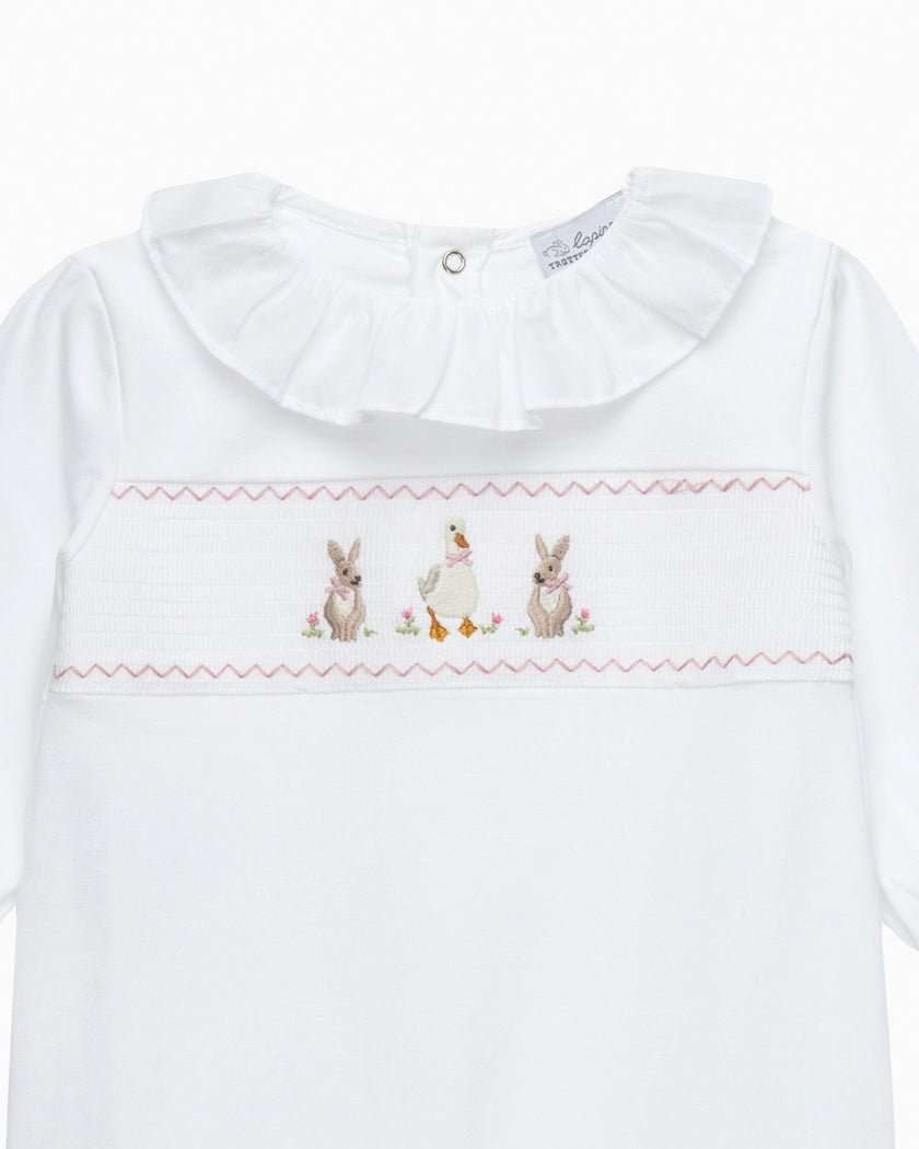 Baby Smocked Onesie in Duck & Bunny