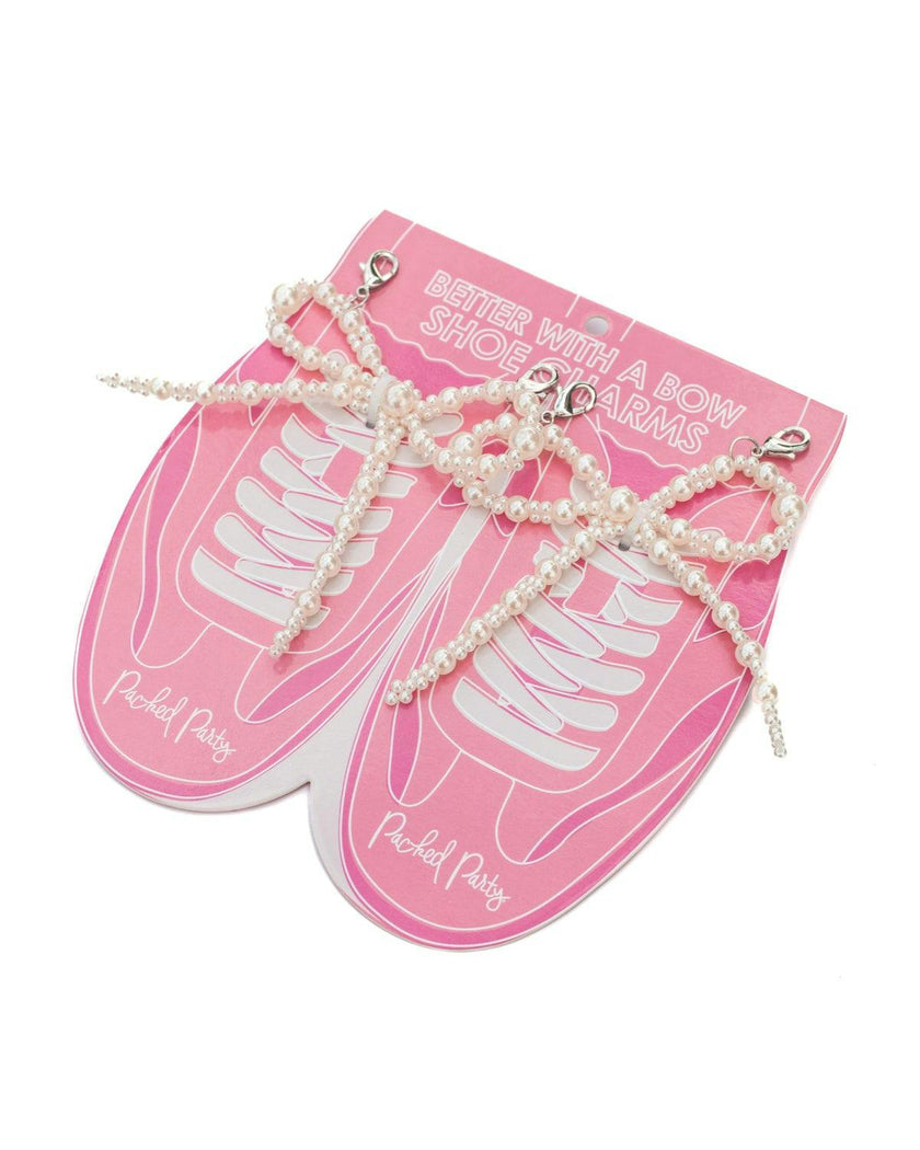 Packed Party Better with a Bow White Pearl Shoe Charms - Faux Pearl-Studded Bow Shoe Charms with Lobster Clips for Sneakers, 2.75x3.3 Inch