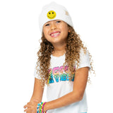 Little Girl's (4-6x) Solid Color Beanie with Rhinestone Happy Face Patch