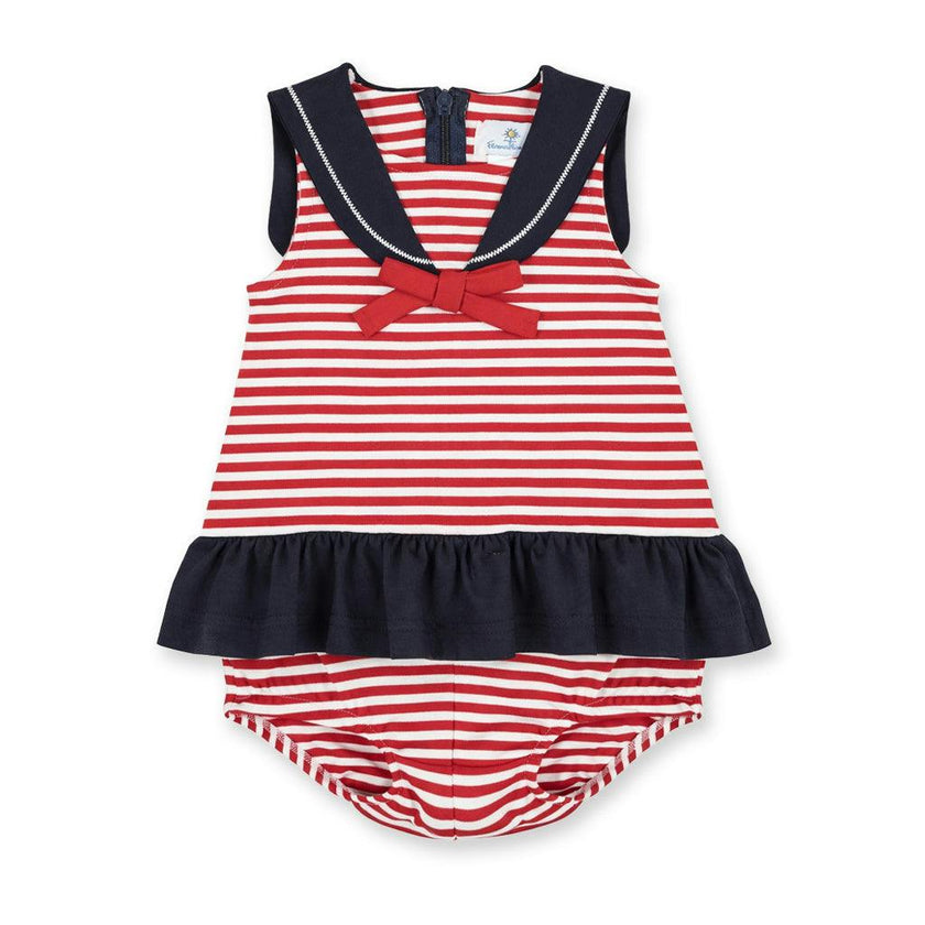 Stripe Knit Romper With Sailor Collar