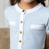 Organic Short Sleeve French Terry Contrast Trim Dress, Blue