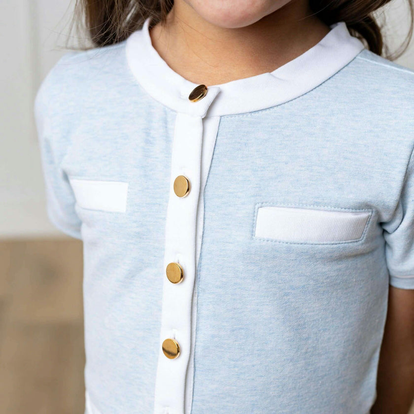 Organic Short Sleeve French Terry Contrast Trim Dress, Blue