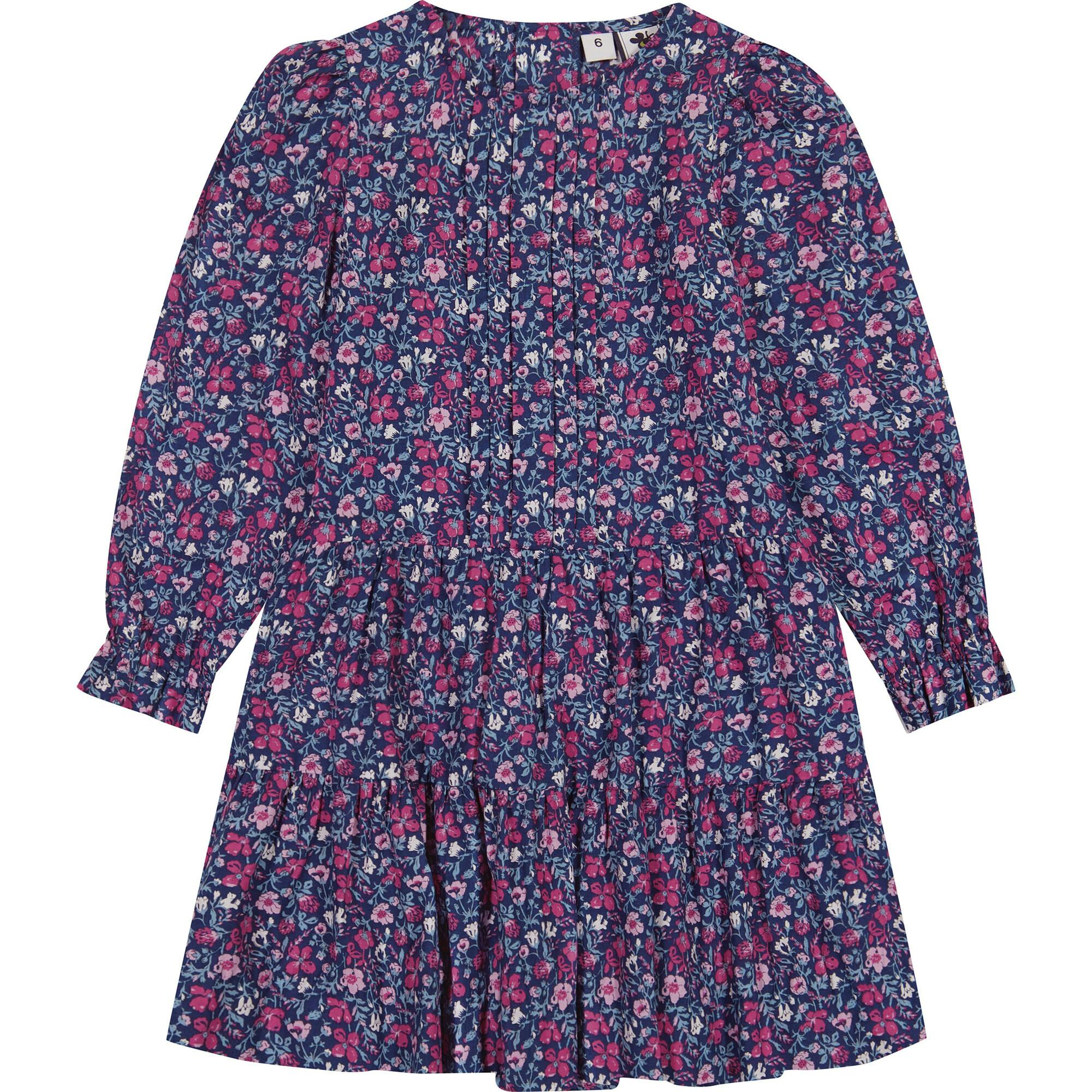 Poppy Floral Drop Waist Ruffle Cuff Sleeve Dress, Pink