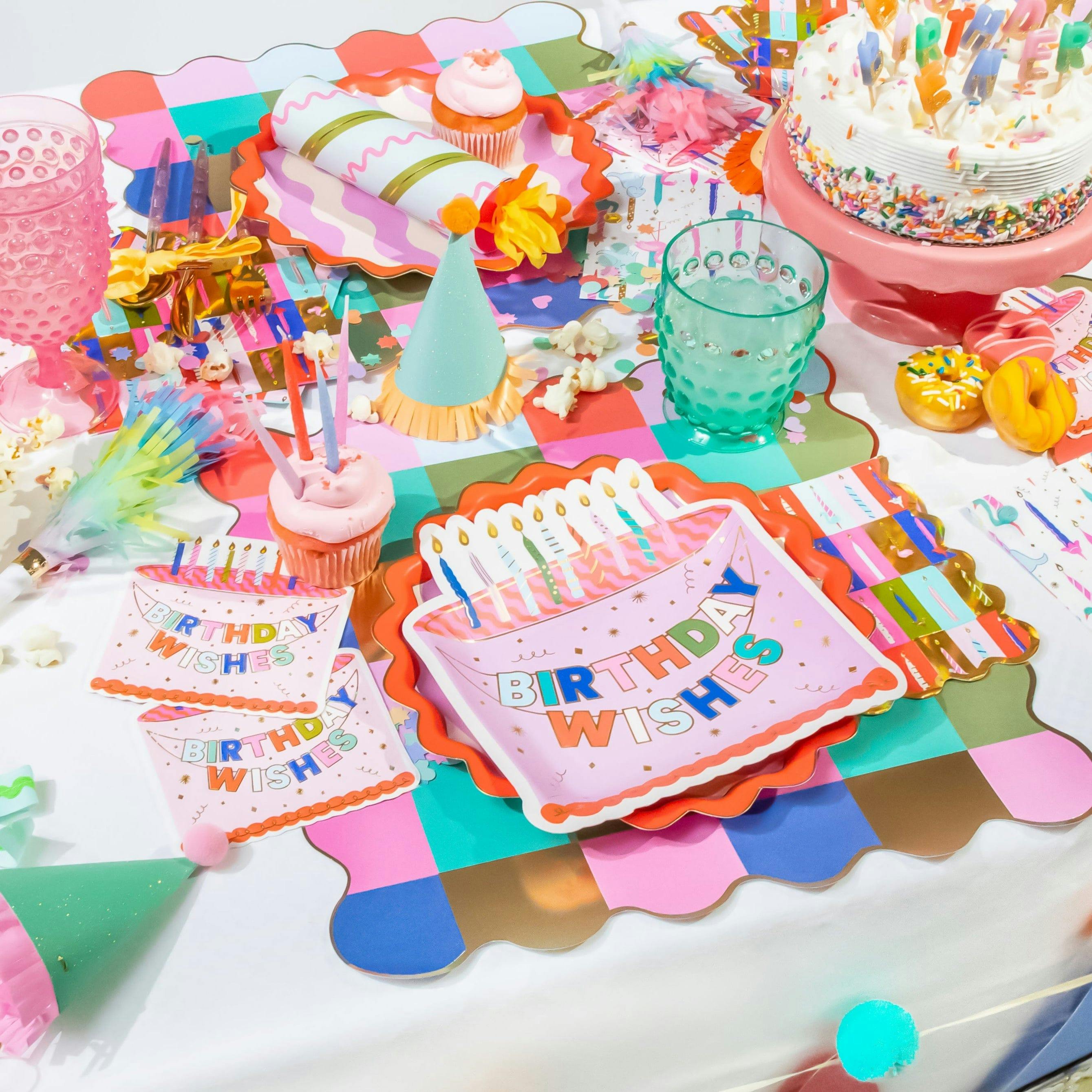 Packed Party Birthday Wishes Die-Cut Birthday Cake Napkins 20ct - Gold Foil Shaped 3-Ply Celebration Napkins for Dessert Tables