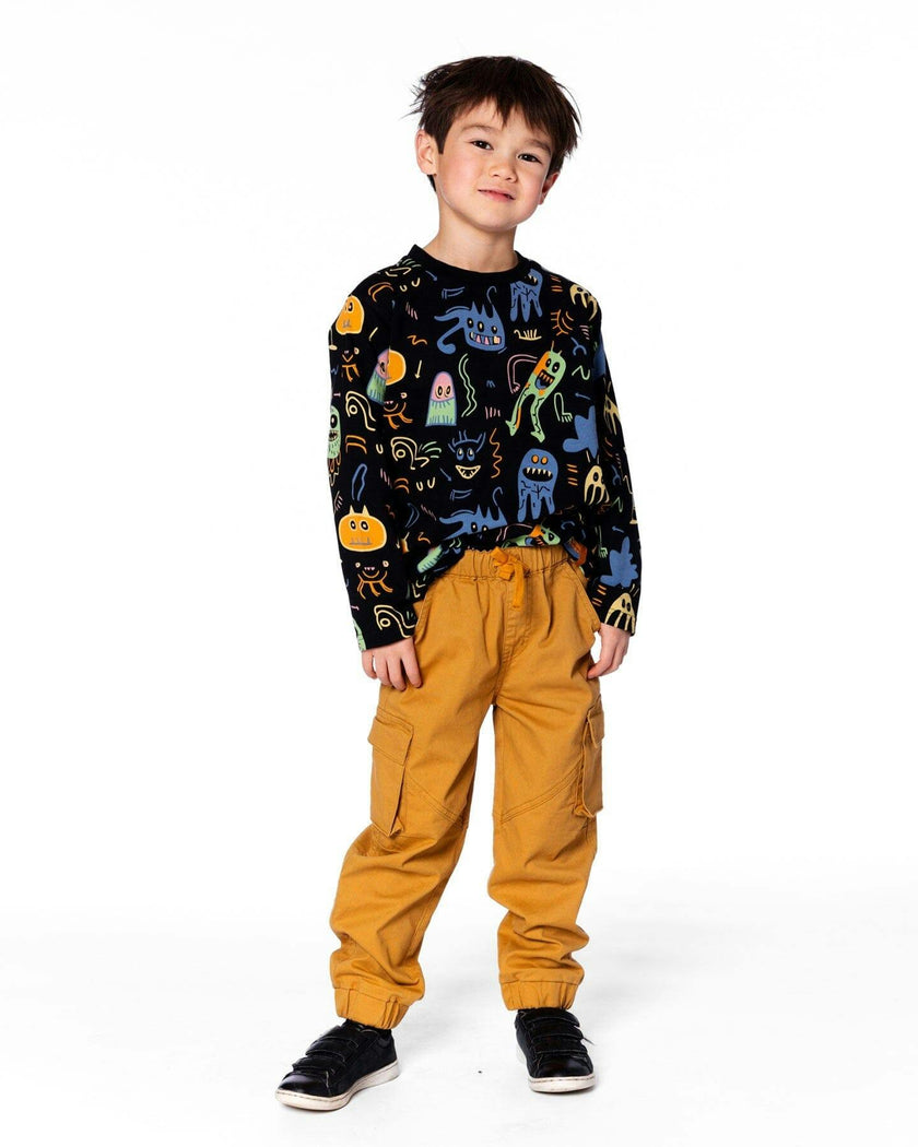 Long Sleeve Organic Cotton Allover Monsters Print Tee