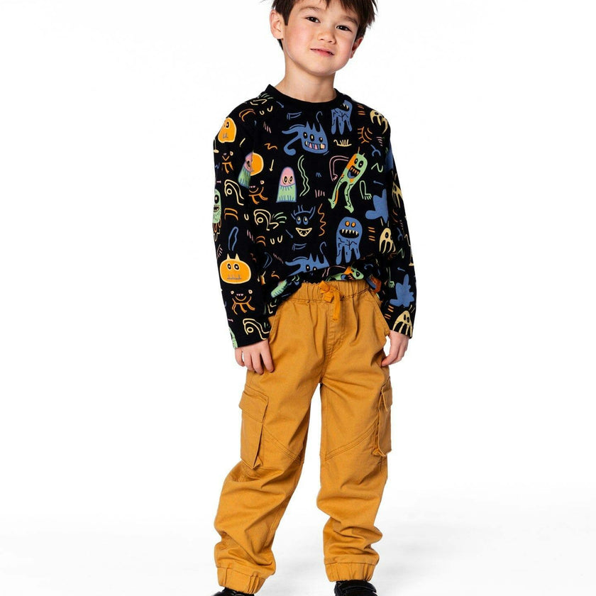 Long Sleeve Organic Cotton Allover Monsters Print Tee