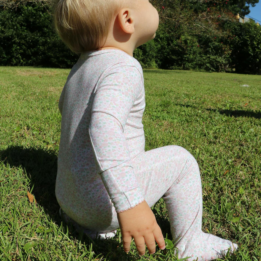 baby antique floral pima footie