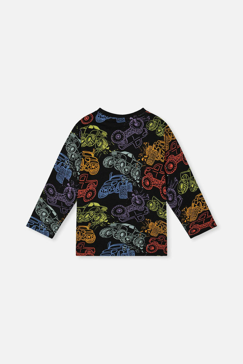 Organic Cotton Long Sleeve T-Shirt Black Monster Truck Print