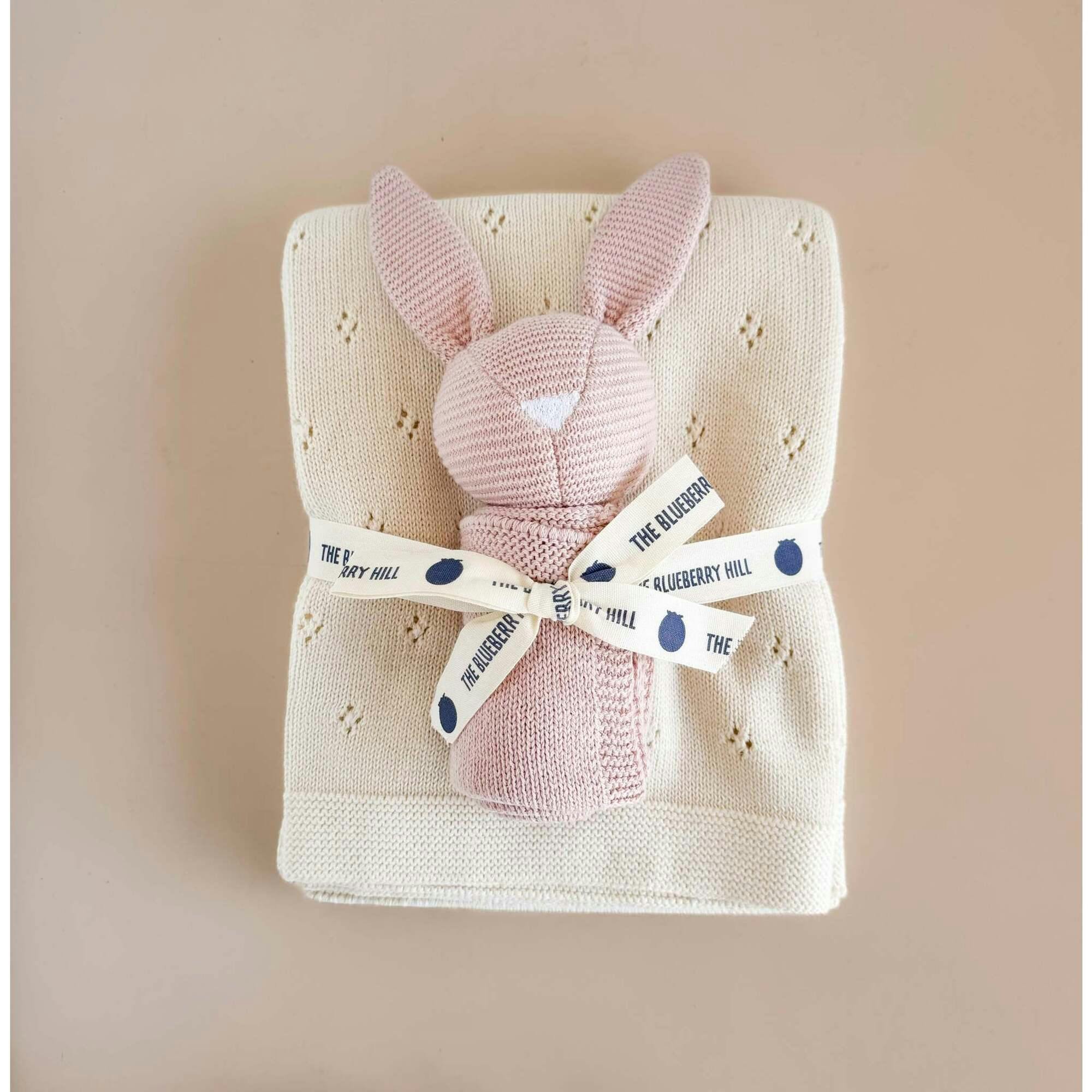 Cream Pique Blanket & Blush Bunny Lovey Gift Set | Organic Cotton