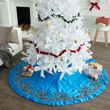 Hand Beaded Imperial Blue Silk Christmas Tree Skirt Blue 60" / 72" Arcadia Home