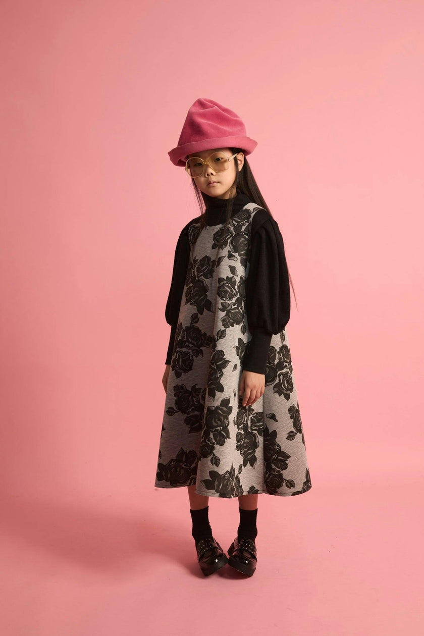 Black Flower Neoprene Apron Dress