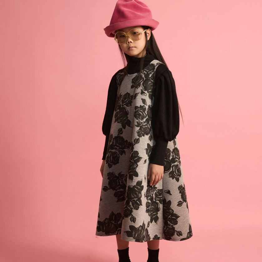 Black Flower Neoprene Apron Dress