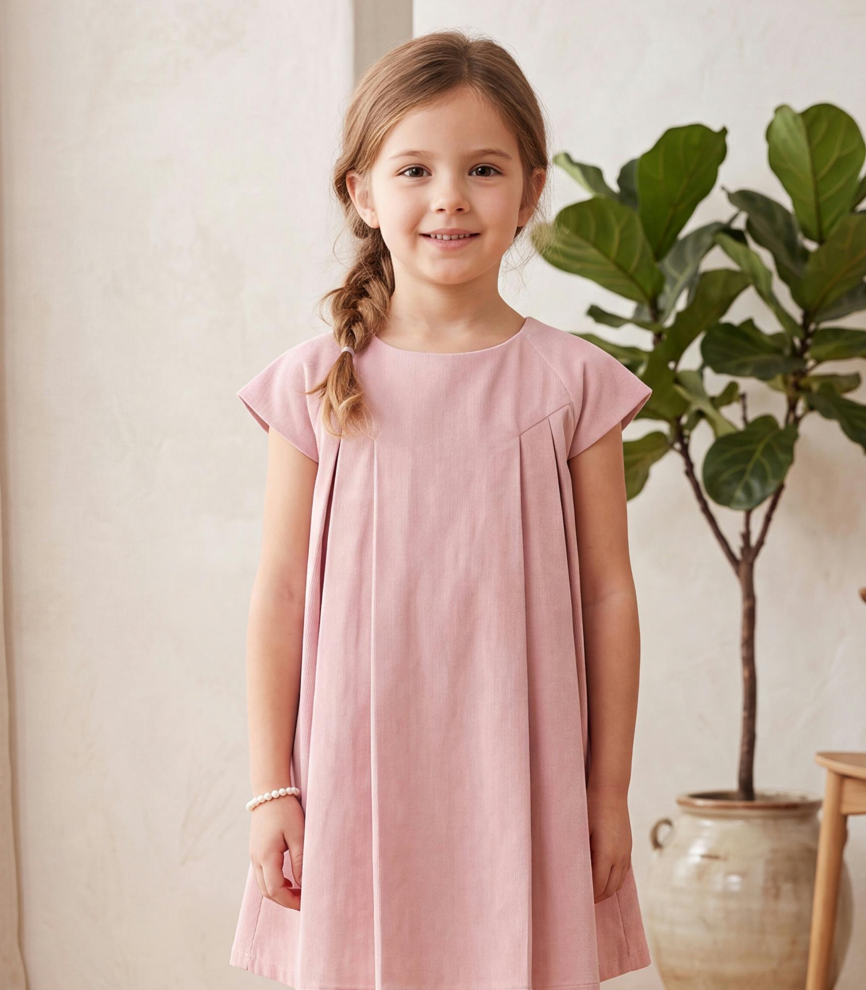 Rose Girl Dress, Candy Pink Corduroy