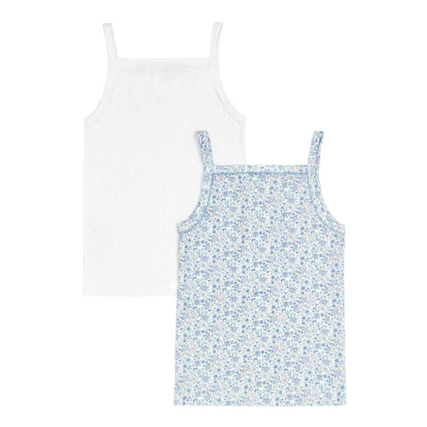 girls white and slate floral tank 2-pack