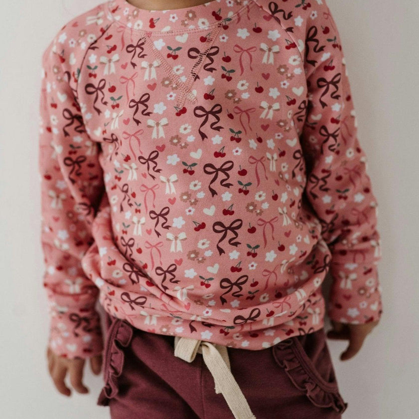 Girls Raglan Sweatshirt in Cherry Hearts