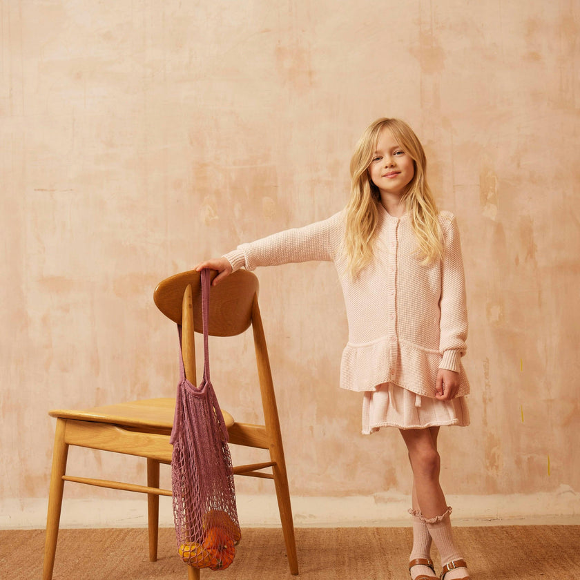 Moss Stitch Ruffled Cardigan | Blush