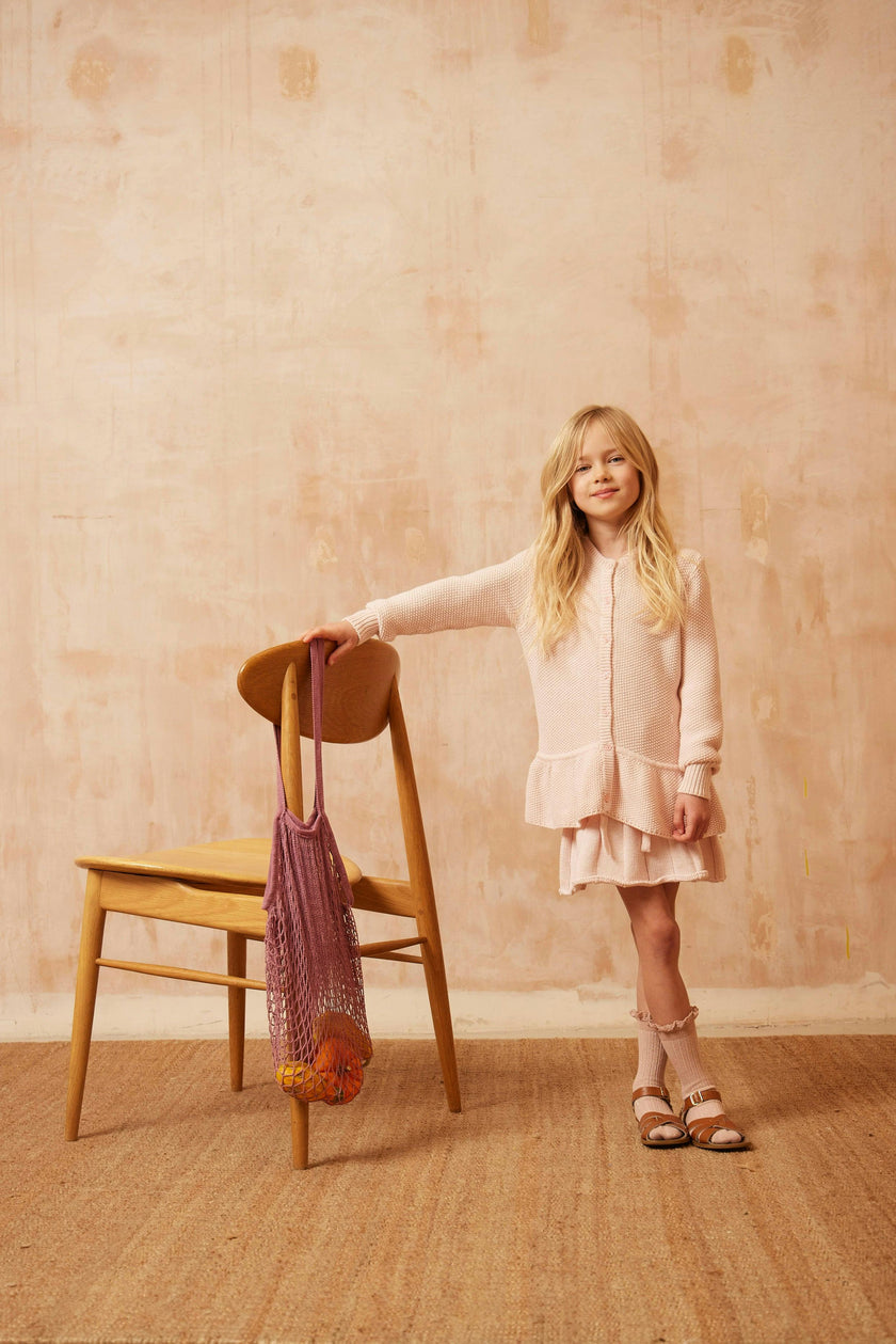 Moss Stitch Ruffled Cardigan | Blush