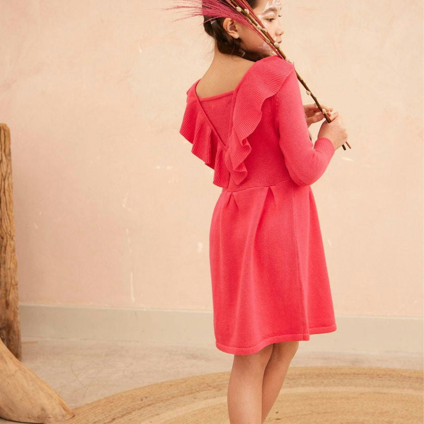 Ruffled V Dress | Raspberry