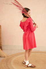 Ruffled V Dress | Raspberry