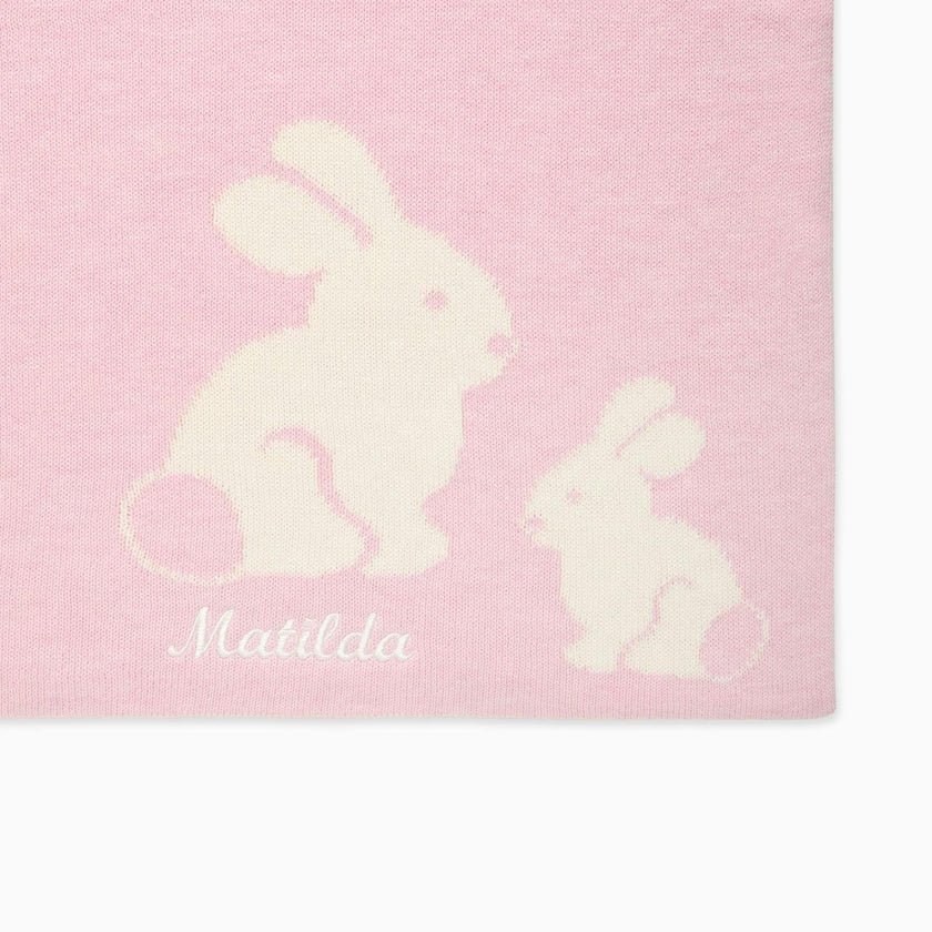 Knitted Bunny Blanket in Pale Pink