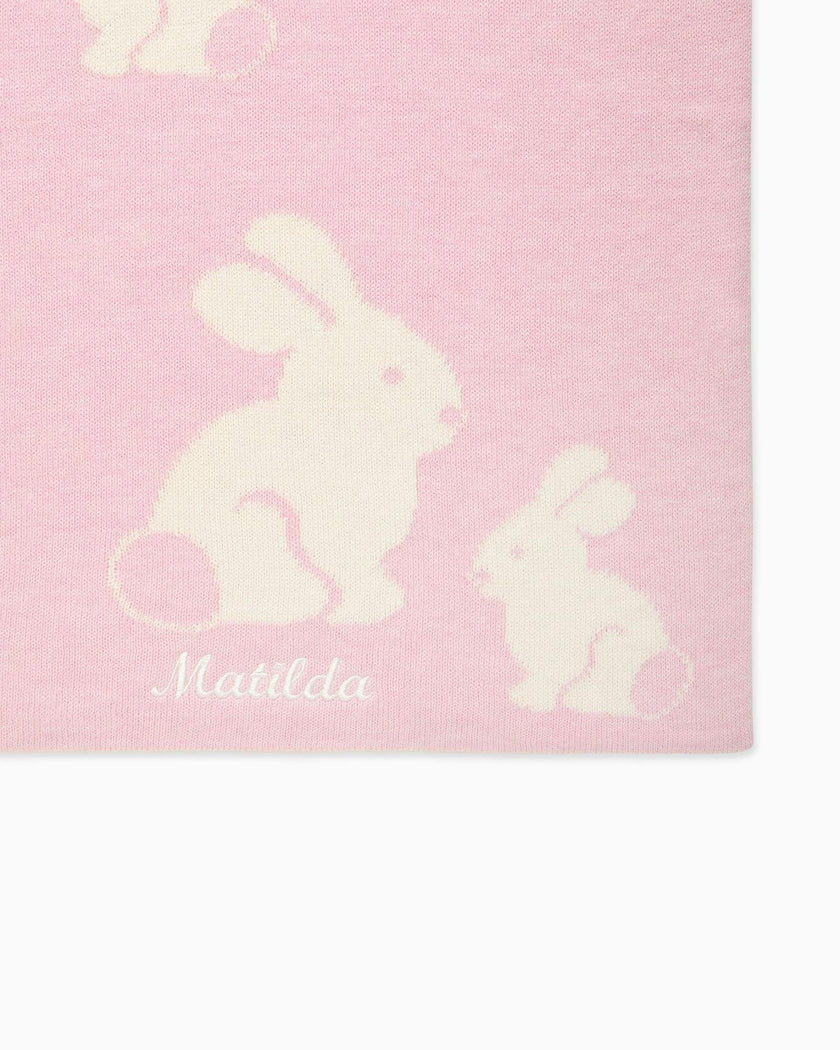 Knitted Bunny Blanket in Pale Pink