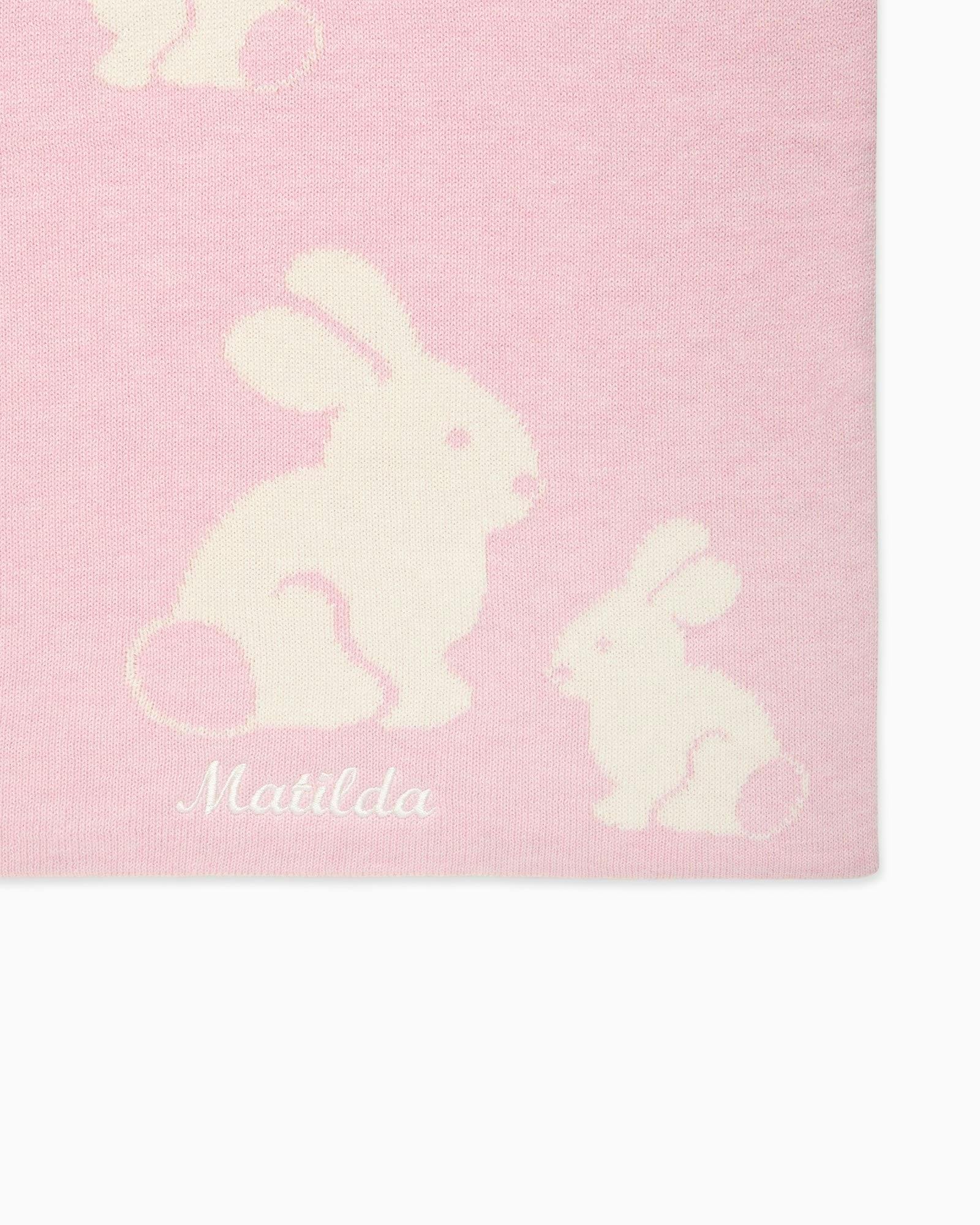Knitted Bunny Blanket in Pale Pink