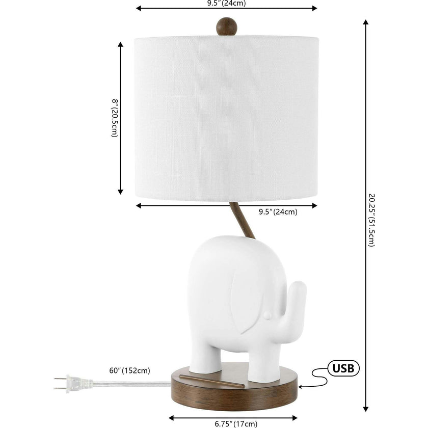 Ellie Bohemian Designer Iron/Resin Elephant LED Kids Table Lamp with Phone Stand and USB Charging Port