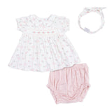 Dainty Buds and Bows - Smocked Dress Set and Headband