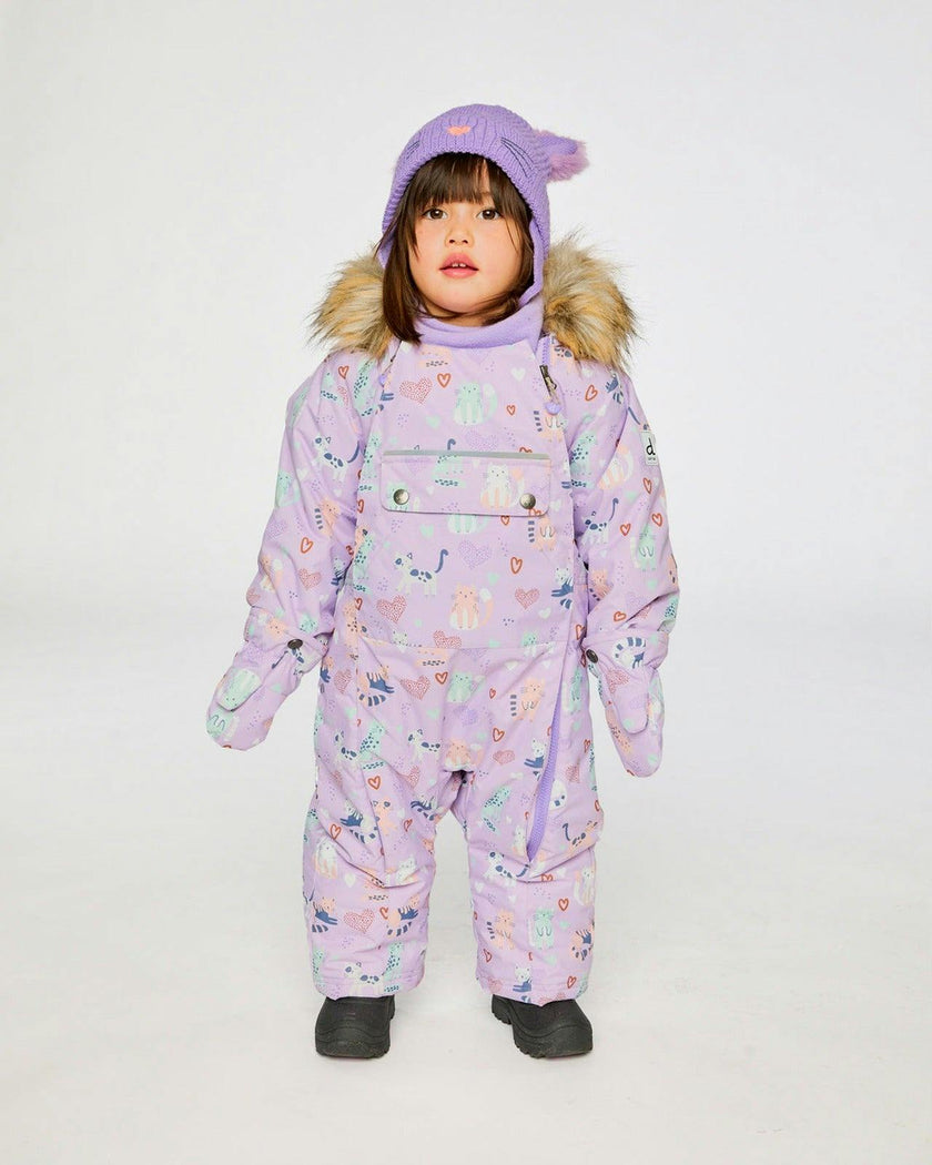 Baby One Piece Snowsuit Adapted For Car Seats Purple Cat Print