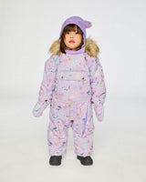 Baby One Piece Snowsuit Adapted For Car Seats Purple Cat Print