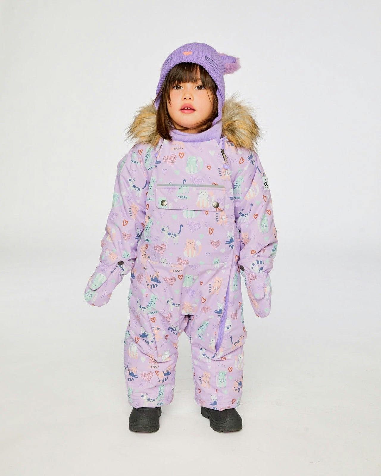 Baby One Piece Snowsuit Adapted For Car Seats Purple Cat Print