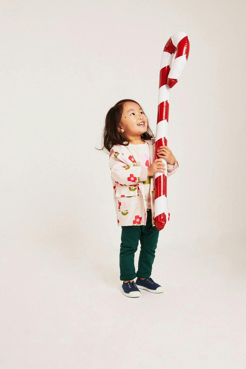 Baby Flower Print Ribbed Cuff Hooded Zipper Raincoat