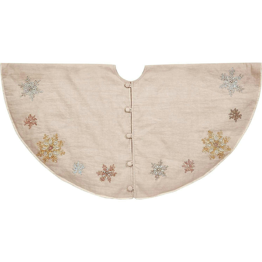 Handmade Pastel Snowflakes Linen Christmas Tree Skirt Natural 60"