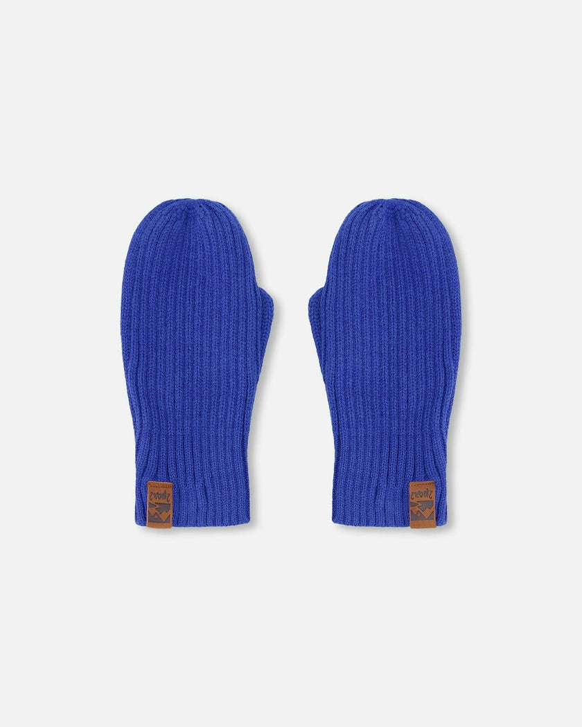 Ribbed Knit Mittens Royal Blue