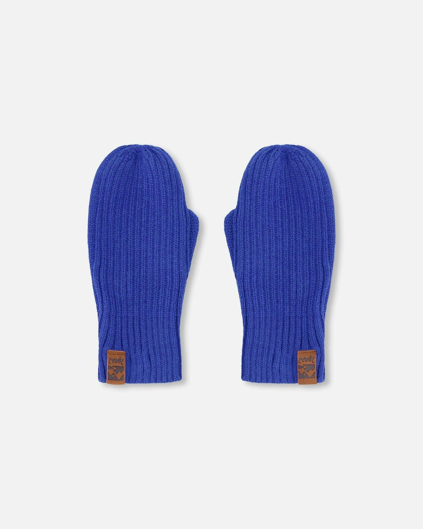 Ribbed Knit Mittens Royal Blue