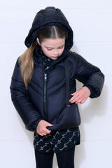 Girls Coat with Heart Quilting - Black