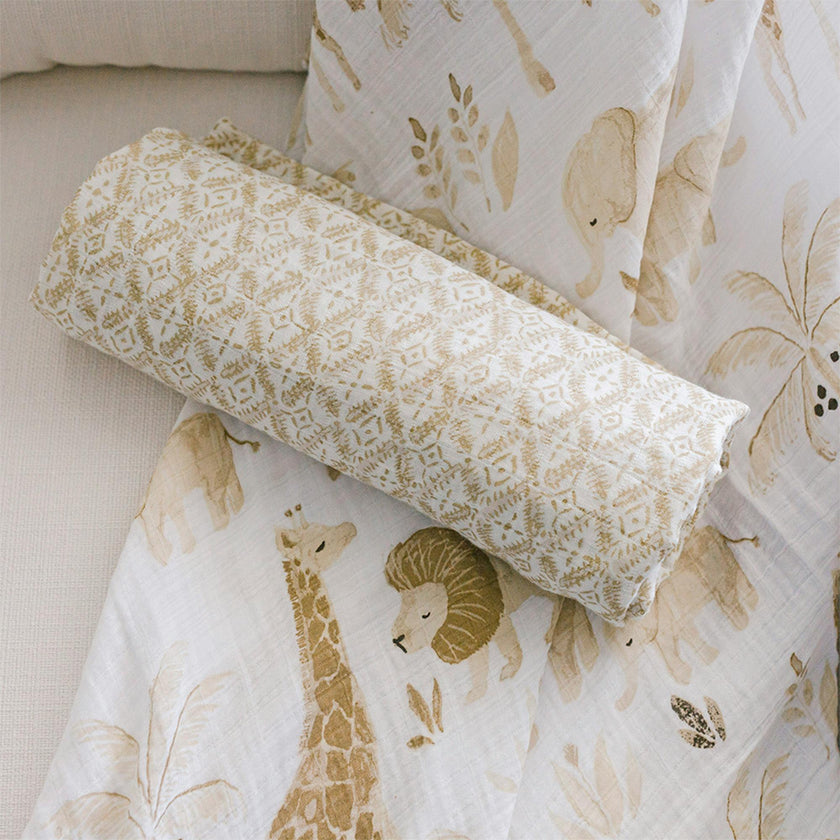 Kendi Cotton Muslin Swaddle Blanket Set (Safari, Set of 2)