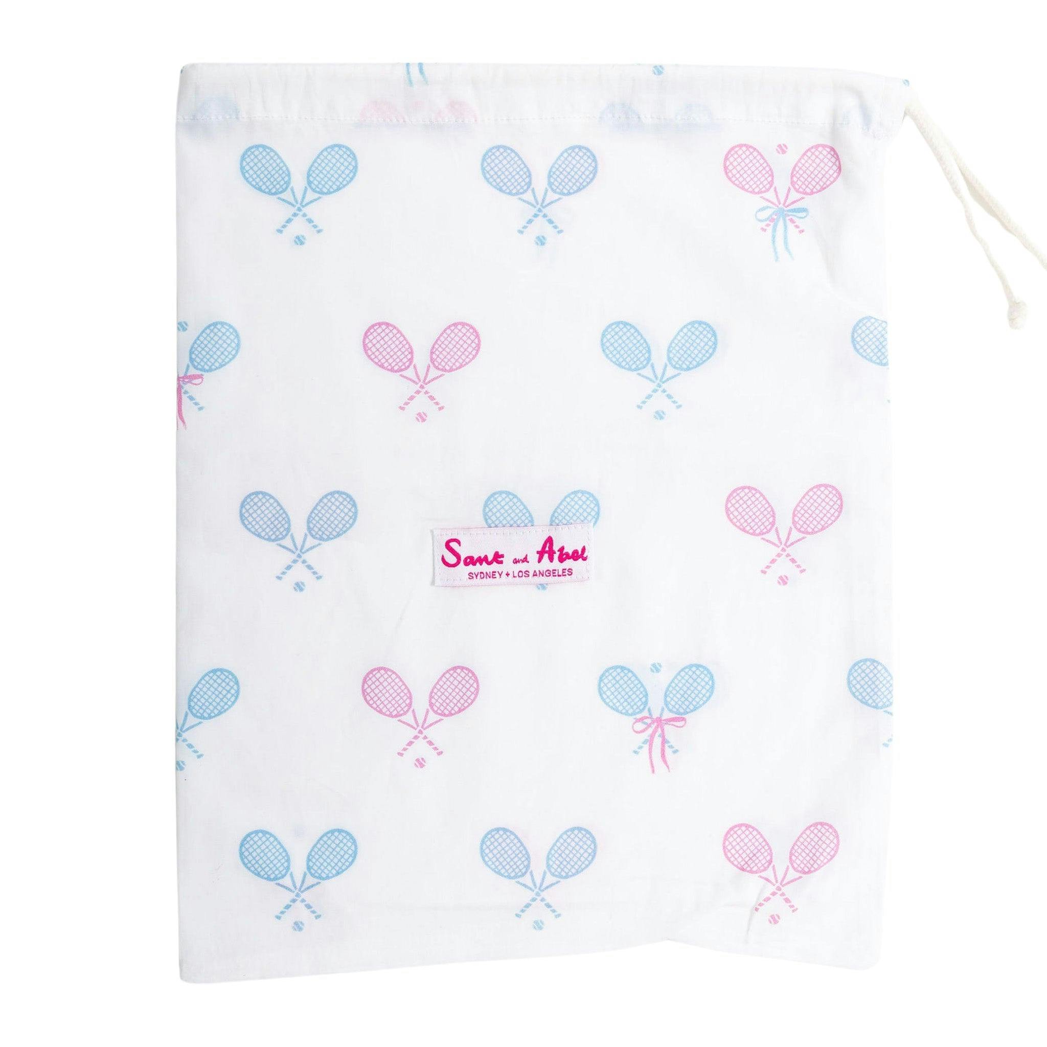 Women's Tennis Bows Night Shirt - Blue Pink Organic Cotton Poplin