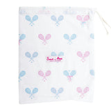 Women's Tennis Bows Short PJ Set - Blue Pink Organic Cotton Poplin