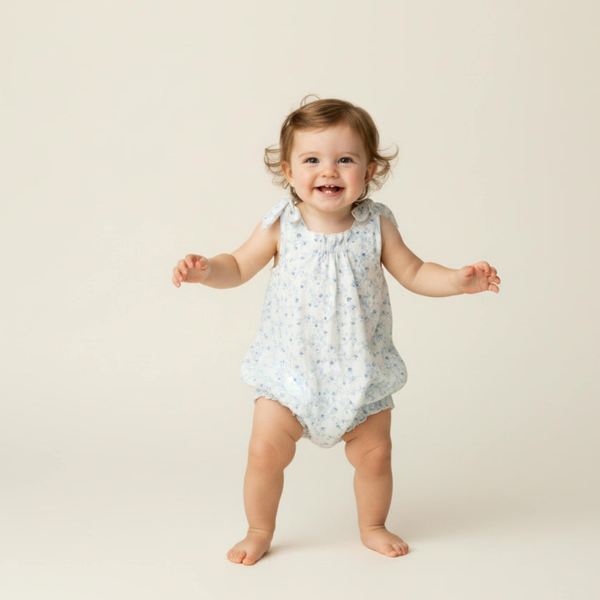 Organic  Tie Shoulder Bubble Romper - Ivy Floral