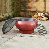Outdoor 21" Wood Burning Fire Pit with Grill Grate and Faux Concrete Base