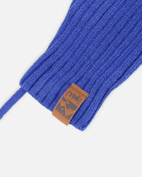 Baby Knit Mittens With Cord Royal Blue