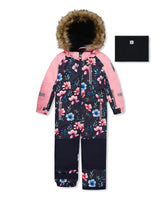 Kids One Piece Play Snowsuit Blue Floral Print