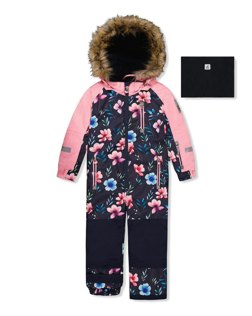 Kids One Piece Play Snowsuit Blue Floral Print