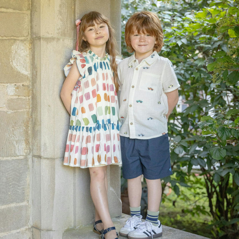 Multi Boys Jack Shirt - Vintage Car Embroidery