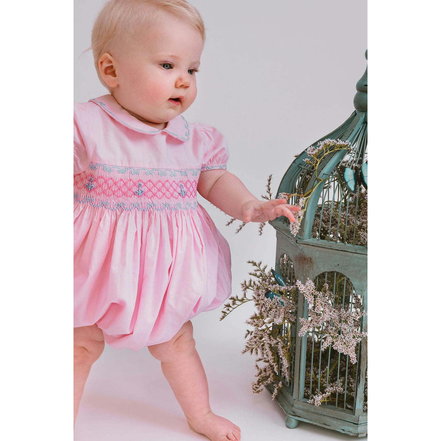 Princess Charlotte Pink Hand-Smocked Bubble Romper