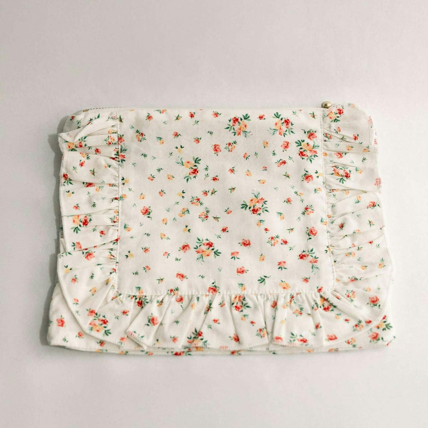 Clementine Bloom Timeless Floral Ruffle Zipper Pouch