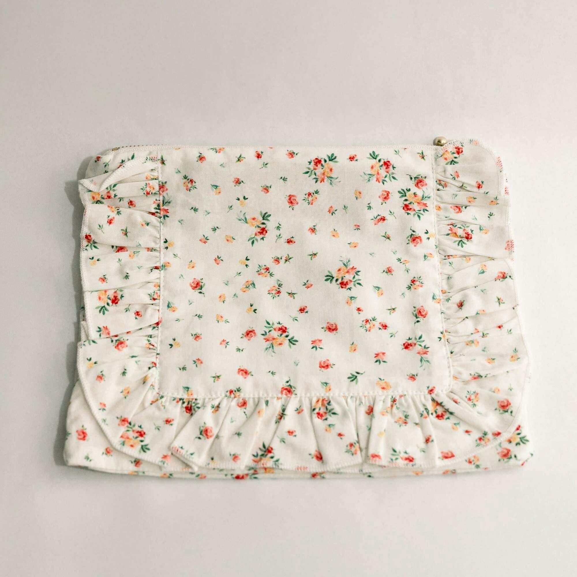 Clementine Bloom Timeless Floral Ruffle Zipper Pouch